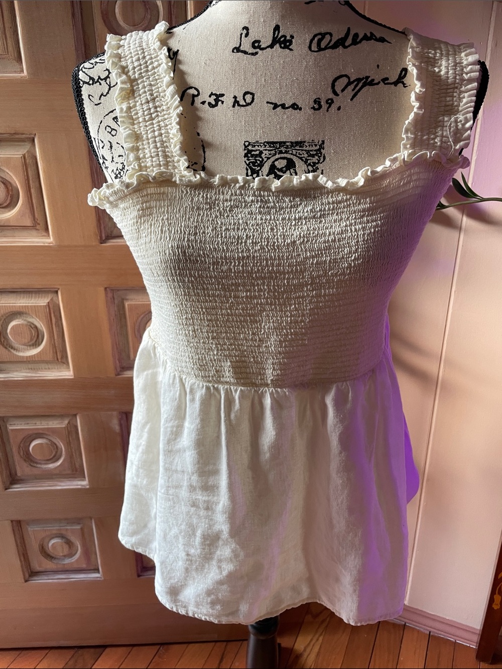 Market & Spruce Cream Smocked Ruffle-Trim Camisole